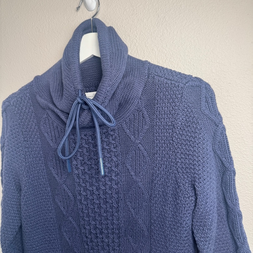 LL Bean Signature Sweater Women L Blue Cotton Funnel Neck Chunky Pocket Tunic - Picture 13 of 13